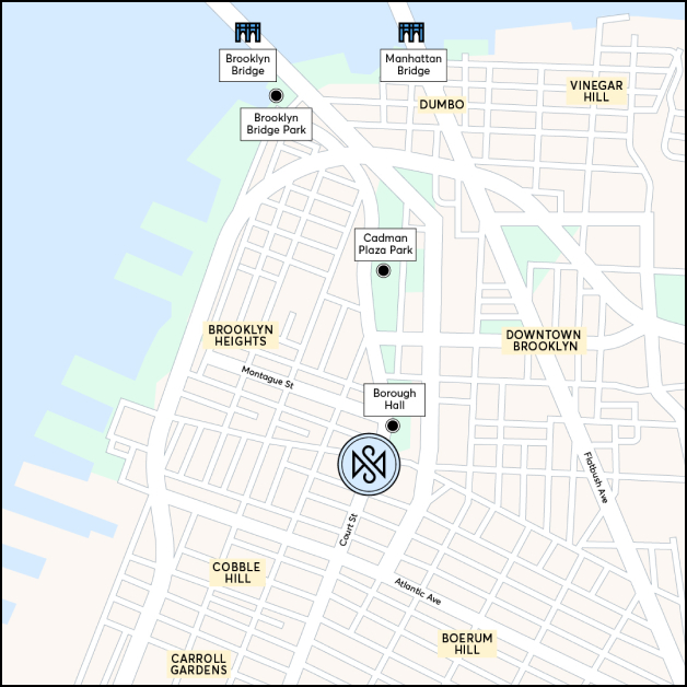 A map featuring the Silver Mirror facial spa in Brickell, downtown Miami, Florida.